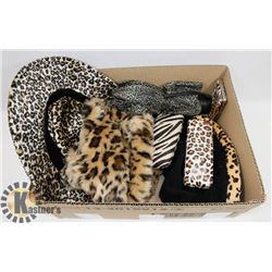 BOX W/CHEETAH DESIGN ITEMS INCL. 3 LADIES