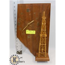1970'S GOLD OIL RIG TOWER WOOD CLOCK