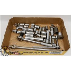 FLAT OF SOCKETS, DRIVES, PRY BARS & MORE FROM