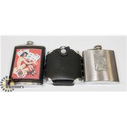 3 NEW STAINLESS STEEL FLASKS OF VARIOUS THEMES