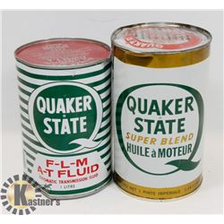 VINTAGE QUAKER STATE MOTOR OIL AND ATF CANS.