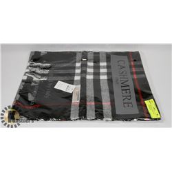 100% CASHMERE SCARF-GREY, BLACK AND WHITE