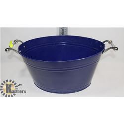 BLUE METAL DECORATIVE DOUBLE HANDLED BUCKET