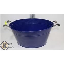 BLUE METAL DECORATIVE DOUBLE HANDLED BUCKET