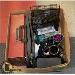 LARGE BOX OF OFFICE SUPPLIES INCL. LAPTOP