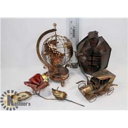 BOX OF 4 METAL ARTWORK, GLOBE PLAYS AROUND THE