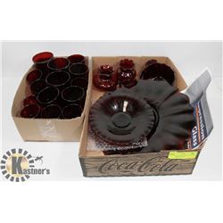 2 BOXES OF RUBY RED GLASS, SOME DEPRESSION(OYSTER