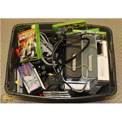 TOTE OF ASSORTED VIDEO GAME SYSTEMS AND GAMES