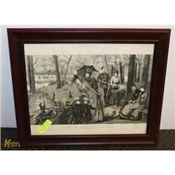 FRAMED PICTURE "FEEDING THE PEACOCKS IN KENSINGTON