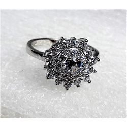 12)   WHITE CZ FLOWER CLUSTER RING