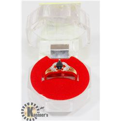 #214-GENUINE BLUE SAPPHIRE &CZ RING SIZE 7