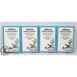 FOUR BOXES OF COLORA HENNA POWDER 60G EACH