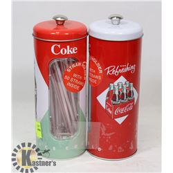 PAIR OF METAL COCA-COLA STRAW DISPENSERS