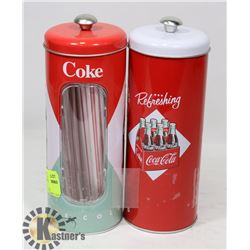 PAIR OF METAL COCA-COLA STRAW DISPENSERS
