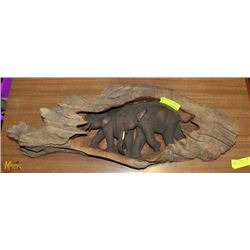 ELEPHANT THEME CARVED DRIFTWOOD WALL