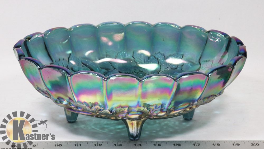 BLUE CARNIVAL GLASS FRUIT BOWL Kastner Auctions