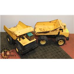 2 TOY YELLOW DUMP TRUCKS METAL.