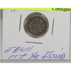 1902H LARGE H EDVII SILVER 5 CENT 1ST YR ISSUE