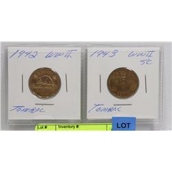 1942, 1943 WWII TOMBAC NICKLES