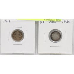 1919, 1920 GV SILVER 5 CENT
