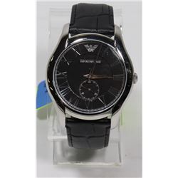 NEW EMPORIO ARMANI BLACK FACE LEATHER STRAP WATCH