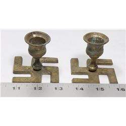 LOT OF 2 SWASTIKA CANDLE HOLDERS
