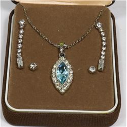 AQUAMARINE COLORED NECKLACE AND DUAL EARRING SET