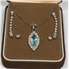 Image 1 : AQUAMARINE COLORED NECKLACE AND DUAL EARRING SET