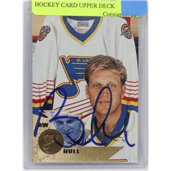 AUTOGRAPHED BRETT HULL HOCKEY CARD UPPER DECK