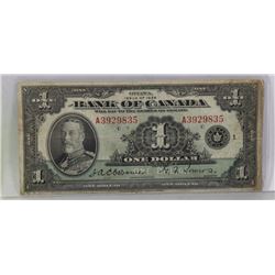 1935 CANADIAN ONE DOLLAR BANK NOTE.