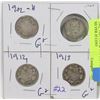 Image 1 : 1902, 1909, 1912 & 1913 CANADIAN SILVER 25 CENT