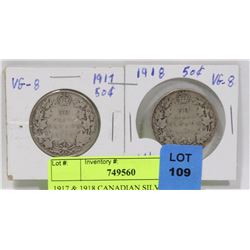 1917 & 1918 CANADIAN SILVER 50 CENT COINS.