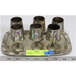 MOTHER OF PEARL TRAY AND GLASSES