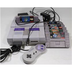 BOX W/SUPER NINTENDO CONSOLE, REMOTES,