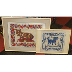 PAIR OF VINTAGE FRAMED HANDMADE NEEDLE POINT