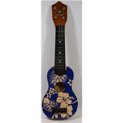 VINTAGE BLUE AND WHITE UKELELE.