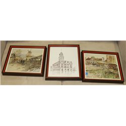 LOT OF 3 FRAMED VINTAGE BUILDING PICTURES