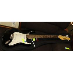 ELECTRIC ROBSON BLACK GUITAR WITH SOFT CASE.
