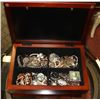 Image 1 : ESTATE WOOD JEWELLERY BOX W/ CONTENTS