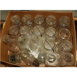 ESTATE LOT OF VINTAGE CANNING JARS AND MILK
