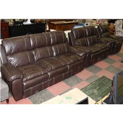 NEW BROWN LEATHERETTE RECLINING 3 PC 86" SOFA WITH