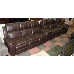 NEW BROWN LEATHERETTE RECLINING 2 PC 86" SOFA WITH