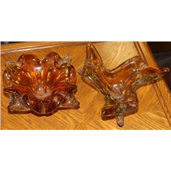 ESTATE LOT OF 2 CHALET STYLE ART GLASS DISHES