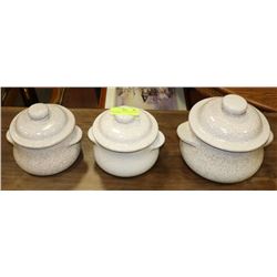 SET OF 3 BLUE MOUNTAIN POTTERY LIDDED POTS