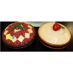 2 LIDDED VINTAGE PIE SERVERS