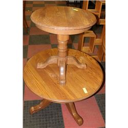VINTAGE OAK ROUND COFFEE AND END TABLE SET
