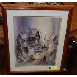 ESTATE OAK FRAMED SHIP PICTURE