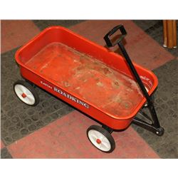CHILD'S RED METAL WAGON WITH HANDLE