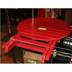 18" RED FOLDING TABLE.