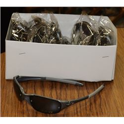 BOX OF BLACK AND GREY OAKLEY STYLE SUNGLASSES